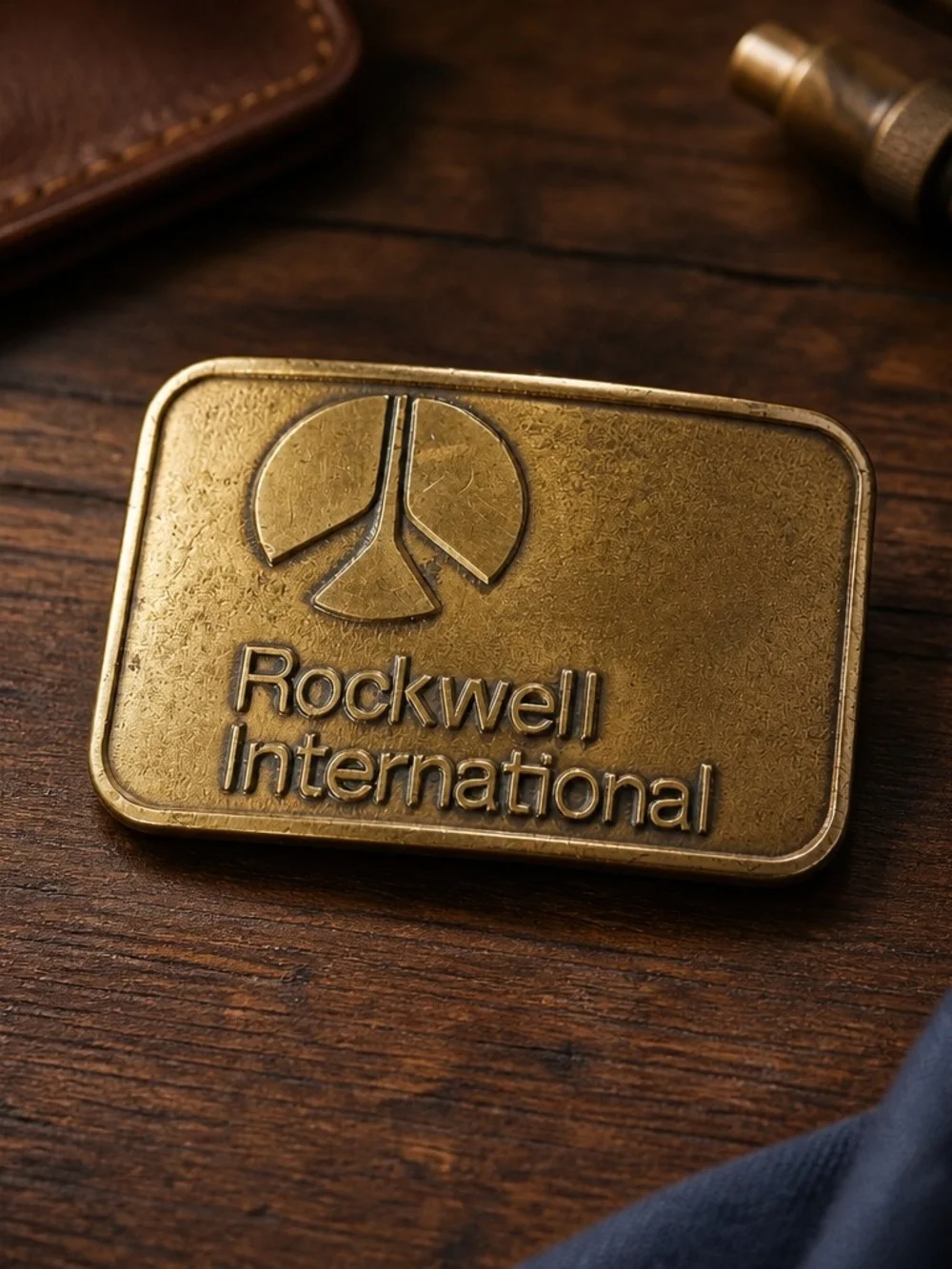 Vintage Rockwell International Solid Brass Belt Buckle Aerospace Corporate 1074
